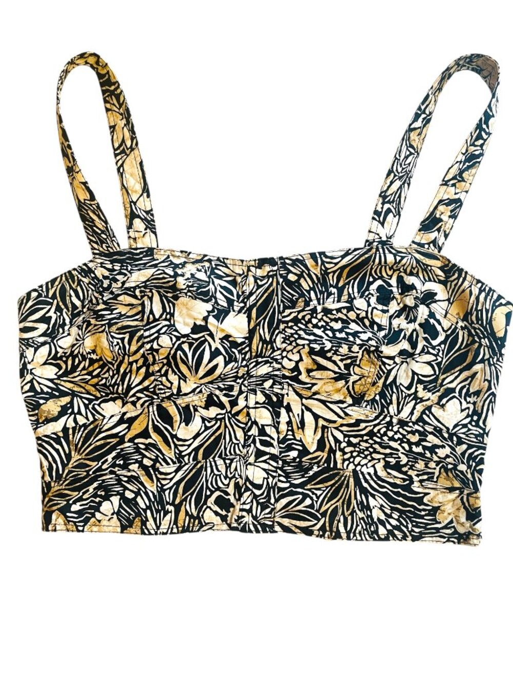 JASON WU Black and Cream Patterned Crop Top - Size Medium